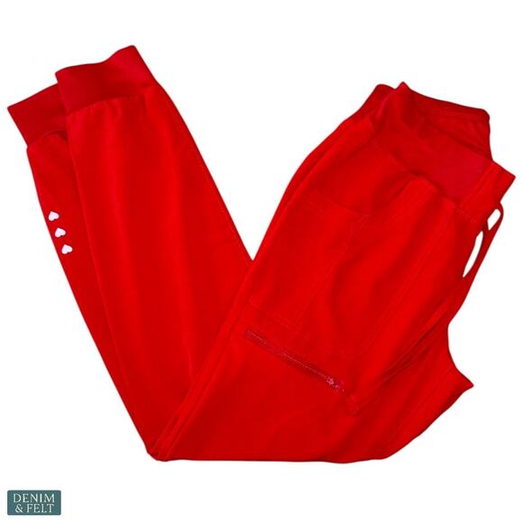 HeartSoul Red Pitter-Pat Scrub Set Jogger Pants & V-Neck Top XS Medical Workwear - Picture 4 of 16